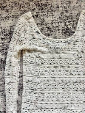 American Eagle Outfitters Cream Crochet Knit Long Sleeve Top